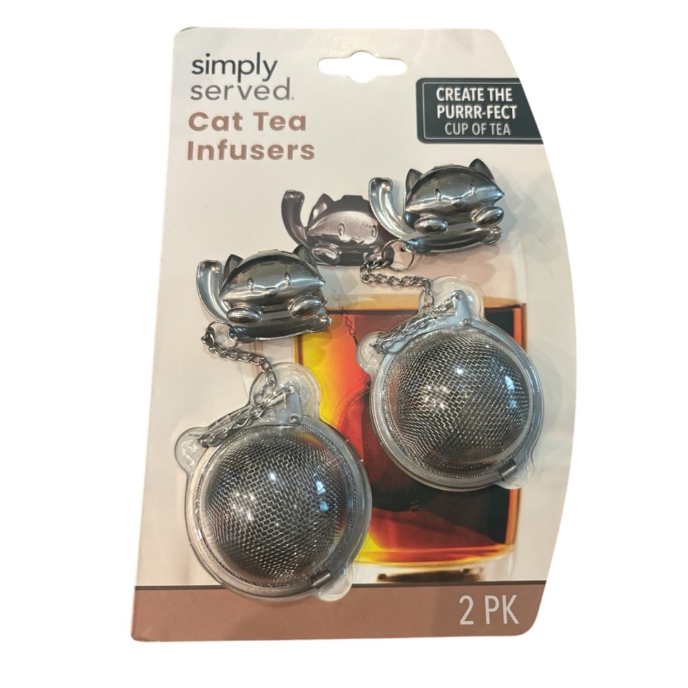 NWT Evriholder Simply Served Cat Tea Infusers 2 Piece Set Stainless Steel